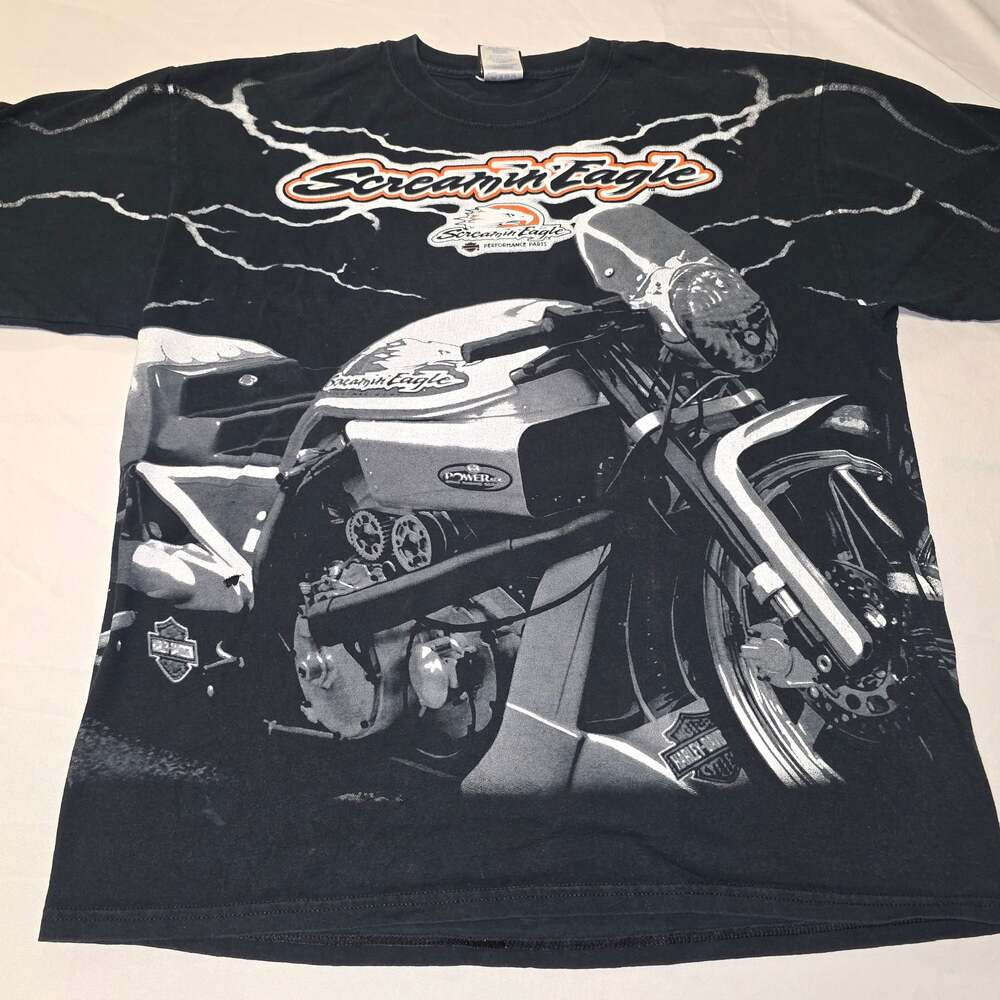 Harley Davidson XL AOP wraparound Shirt Screaming Eagle Lightning Motorcycle Y2K